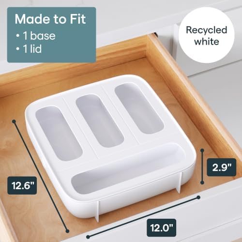 YouCopia StoraBag Food Bag Dispenser, Family Size 4-Slot, Plastic Sandwich Bags Drawer Organizer for Kitchen Storage