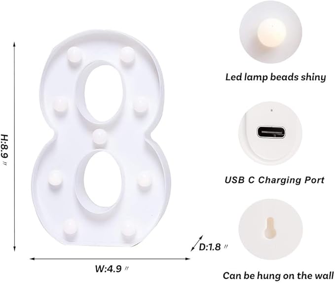 Foaky Rechargeable LED Letter Lights Sign Marquee Light Up Letters Sign for Night Light Wedding/Birthday Party Christmas Lamp Home Bar Decoration (8)