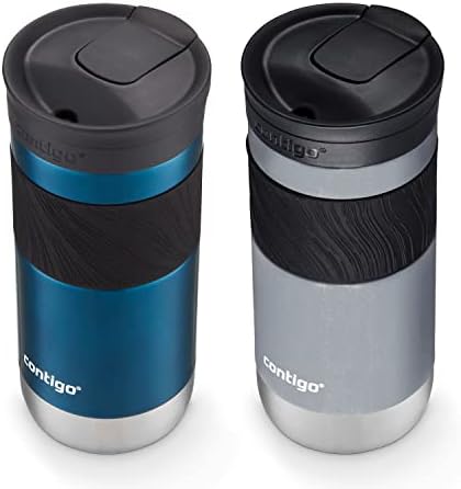 Contigo Byron 2.0 Snapseal Insulated Stainless Steel Travel Mug with Grip 2-pack, 16oz, Blueberry Satin & Gold Morel