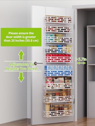 9-Tier Over Door Pantry Rack, Heavy Duty Metal Hanging Storage Organizer for Kitchen, White