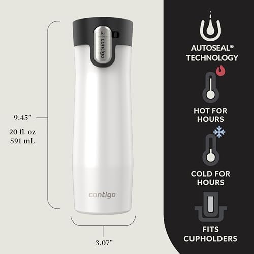Contigo AUTOSEAL West Loop Vacuum-Insulated Stainless Steel Travel Mug with Easy-Clean Lid 20 oz 2-Pack Salted Frosted Pearl; Glacier Frosted Pearl