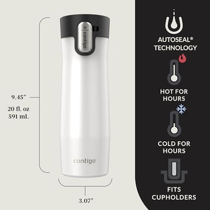 Contigo AUTOSEAL West Loop Vacuum-Insulated Stainless Steel Travel Mug with Easy-Clean Lid 20 oz 2-Pack Salted Frosted Pearl; Glacier Frosted Pearl