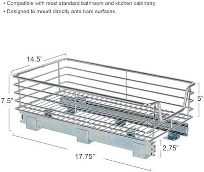 Household Essentials Chrome-Plated Steel Pull-Out Organizer with Artisanal Basket Detailing