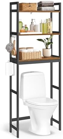 SONGMICS 3-Tier Bamboo Over The Toilet Storage, Adjustable Shelf, 66.9''H