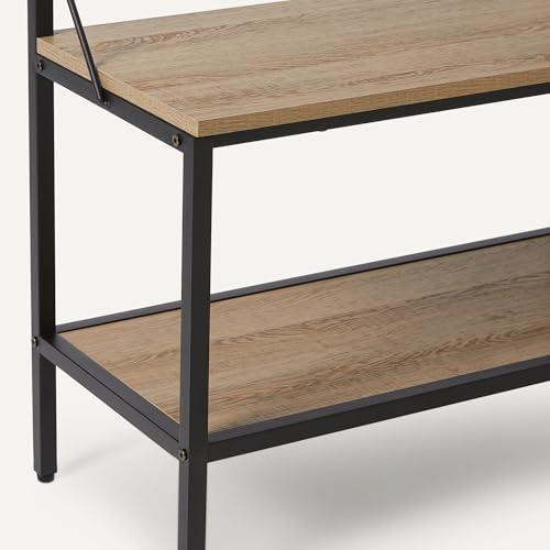 Amazon Basics Entry Bench with Hooks, Hall Tree with Shoe Storage, Steel Frame, Oak Finish