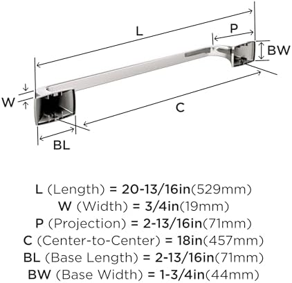 Amerock Highland Ridge Polished Nickel 18 inch (457 mm) Center-to-Center Towel Bar, BH36013PN