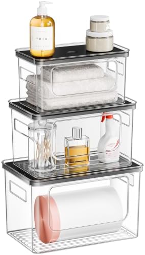 Plastic Trash Bag Holder Dispenser,Under Sink Organizer,Black lid,Set of 3
