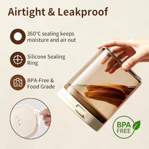 Airtight Food Storage Container with Magnetic Scoop & Built-in Leveler, 1200ML Coffee Storage Container with Date Tracker, BPA Free UV Blocking Food Container for Coffee Beans, Ground Coffee, Tea