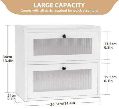 Sunhoo Bread Box for Kitchen Countertop Wooden Bread Storage Container Bin 2 Layer Breadbox Holder Large Capacity Keeper Vintage Farmhouse Food Organizer Pantry Shelf Acrylic Window (White)