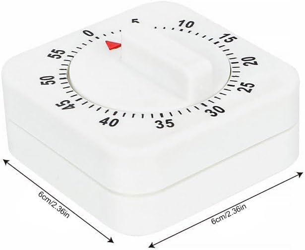 White Timer Clock Square 60-Minute Mechanical Kitchen Timer Wind up Visual