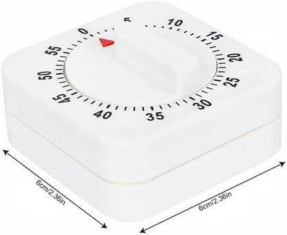 White Timer Clock Square 60-Minute Mechanical Kitchen Timer Wind up Visual