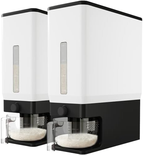 Lifewit Rice Container 29 Lbs, One-Press Dispenser, Black 2 Packs