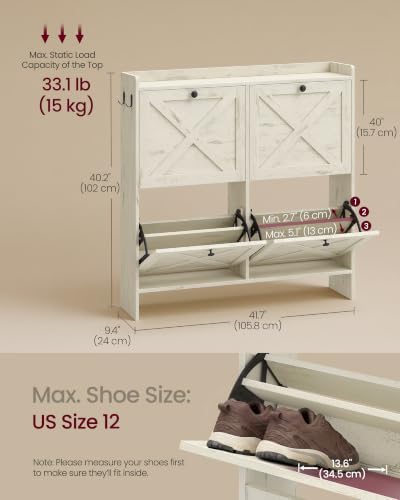 VASAGLE Narrow Shoe Storage Cabinet Organizer with 4 Flip Drawers