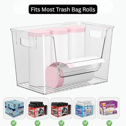 2 Set Pantry organizers and Storage,Trash Bag Holder Under sink Organizer for 4-13 Gal Bags,Trash Bag Dispenser with Bamboo Lids and Stackable Clear Bins for Potato, Onion, Garlic, Fruit, Vegetables