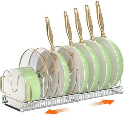 MUDEELA Expandable Pot Pan Lid Organizers inside Cabinet, 10 Divider-Silver