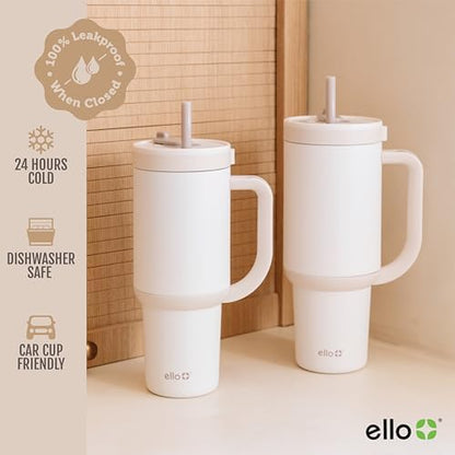 Ello Oasis 30oz Insulated Stainless Steel Tumbler with Straw, Cream Tonal