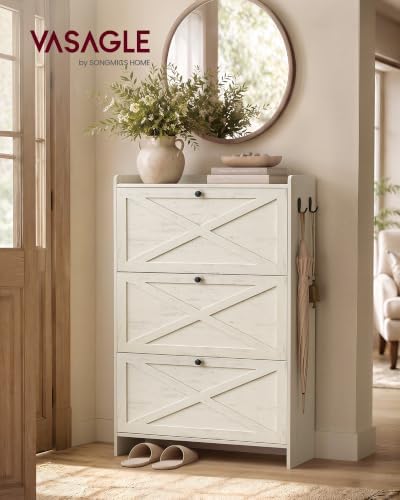 VASAGLE Narrow Shoe Storage Cabinet Organizer with 3 Flip Drawers