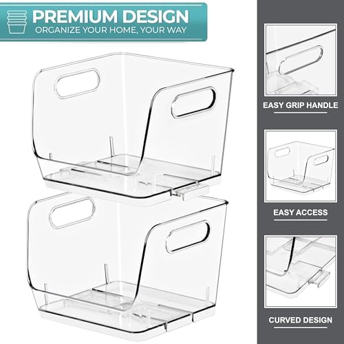 Sorbus Clear Pantry Organizer with Stackable Storage Bins, Open Front