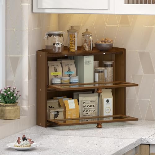 JANSNIMEN Corner Bread Box for Kitchen Countertop Bamboo Bread Holder Large