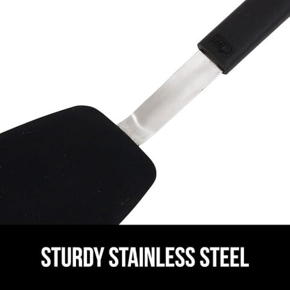 GORILLA GRIP Patented BPA-Free Non-Scratch Spatula, 2 Pack, Heat Resistant Flexible Silicone Head for Nonstick Cooking Pans, Soft Rubber Handle, Kitchen Spatulas for Flipping Eggs, Pancakes, Black