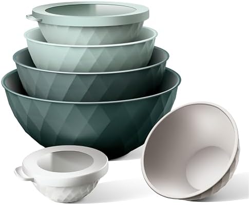 COOK WITH COLOR Mixing Bowls with Lids - 12 Piece Plastic Nesting Bowls Set includes 6 Prep Bowls and 6 Lids, Microwave Safe Mixing Bowl Set, Green Diamond