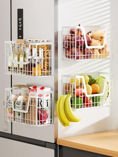 4 Pack Magnetic Shelves For Fridge, White Potato Onion Storage Bin