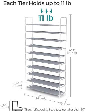 SONGMICS Shoe Rack, 10-Tier Shoe Shelf, Shoe Storage Organizer