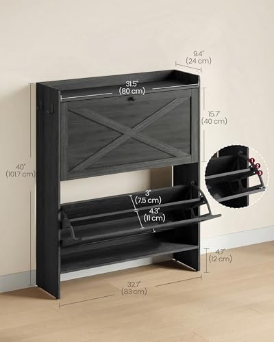 VASAGLE Narrow Shoe Storage Cabinet Organizer with 2 Flip Drawers