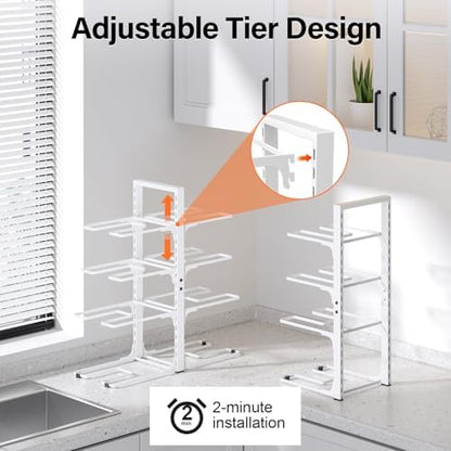 MUDEELA 8-Tier Heavy Duty Pots and Pans Organizer for Cabinet, 20.8"H White