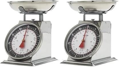 Taylor Mechanical Kitchen Food Scale with Bowl, Weighs Up to 11lbs, Measures in Grams and Ounces, Analog Cooking Scale for Baking, Black and Silver (Pack of 2)
