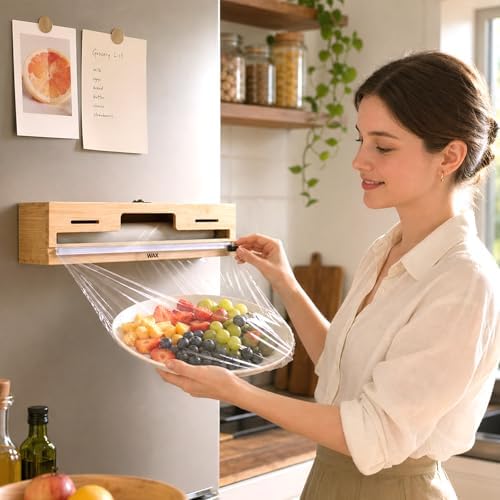 MSJGA Magnetic Plastic Wrap Dispenser with Cutter for Drawer & Refrigerator