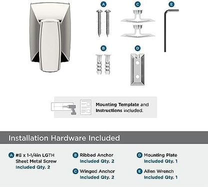 Amerock BH36010PN | Polished Nickel Single Robe Hook | 2-1/8 inch (54 mm) Length Towel Holder | Highland Ridge | Towel Hook for Bathroom | Bathroom Hardware | Bath Accessories