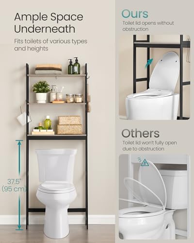 SONGMICS 3-Tier Bamboo Over The Toilet Storage, Adjustable Shelf, 66.9''H
