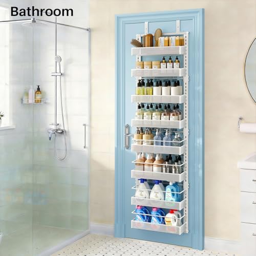 SNTD 8 Tiers Narrow Over the Door Organizer, 12.3"W x 4.7"D x 69"H, White
