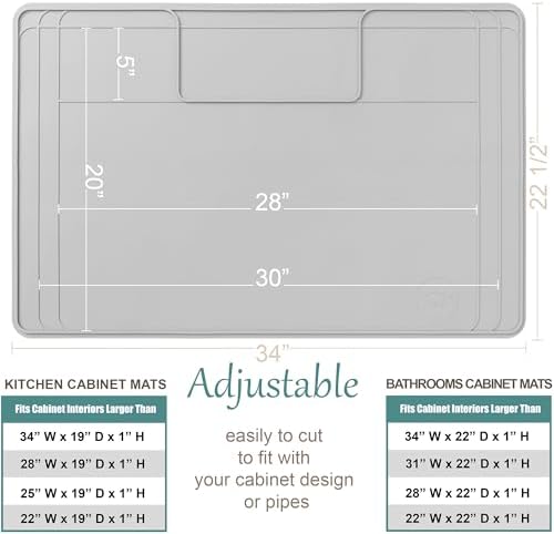 The Original Under Sink Mat - Silicone Waterproof mat, Trimmable, Easy to Clean, Kitchen cabinet liner, Under sink protector mats, Drip Tray with Lip - 34" x 22" or smaller