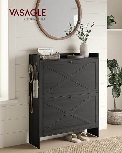 VASAGLE Narrow Shoe Storage Cabinet Organizer with 2 Flip Drawers