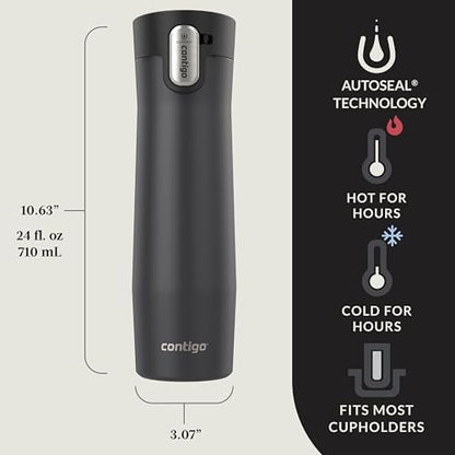 Contigo West Loop 3.0 Stainless Steel Insulated Travel Mug, Leak Proof with AutoSeal Lid, 24oz, Matte Black