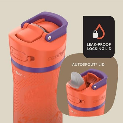 Contigo Ashland Chill 2.0 Stainless Steel Vacuum-Insulated Water Bottle with AUTOSPOUT Easy-Clean Lid, Leak-proof Drinking, Keeps drinks cold for 24 hours, BPA-Free, 24oz., Tangerine