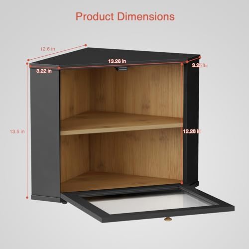 Goozii Corner Bread Box 2 Tier, Double Layer Black Breadbox for Countertop