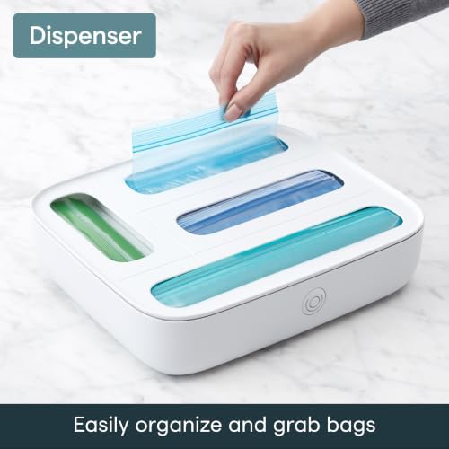 YouCopia StoraBag Drawer Food Bags Dispenser, 4-Slot, Plastic Sandwich Bag Organizer for Kitchen Storage, White