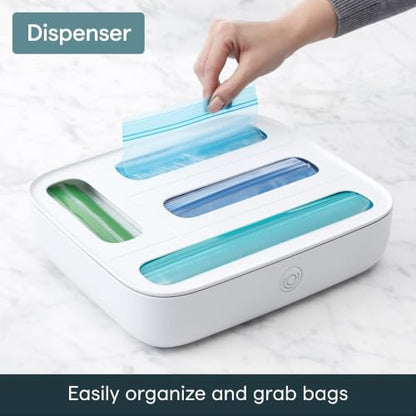 YouCopia StoraBag Drawer Food Bags Dispenser, 4-Slot, Plastic Sandwich Bag Organizer for Kitchen Storage, White