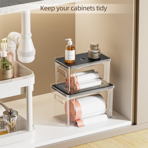 Plastic Trash Bag Holder Dispenser,Under Sink Organizer,Black lid,Set of 3