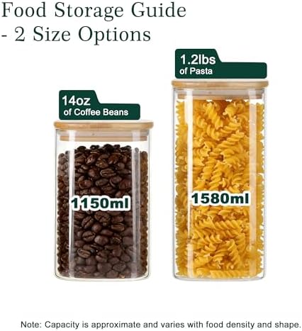 LIBWYS 8-Pack Glass Pantry Storage Jars with Bamboo Lids (1.22Qt/1.67Qt)