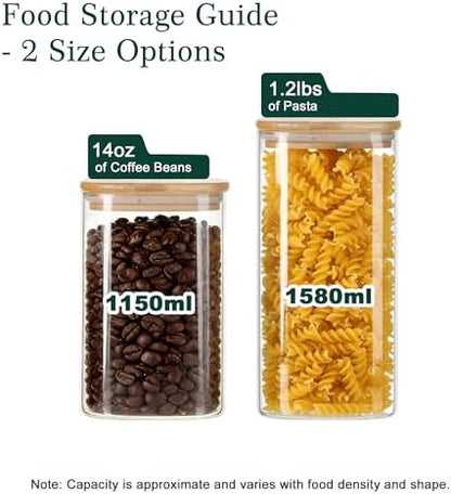 LIBWYS 8-Pack Glass Pantry Storage Jars with Bamboo Lids (1.22Qt/1.67Qt)