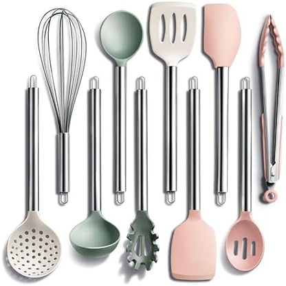 COOK WITH COLOR Silicone Cooking Utensils, Kitchen Utensil Set, Easy to Clean Silicone Kitchen Utensils, Cooking Utensils for Nonstick Cookware, Kitchen Gadgets Set, 10 Pieces, Mint