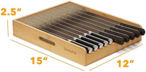 SpaceAid Large Knife Drawer Organizer Bamboo Insert Dock, Kitchen Steak Knives Holder Organizers Block for Drawer in Storage Organization (Large)