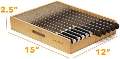 SpaceAid Large Knife Drawer Organizer Bamboo Insert Dock, Kitchen Steak Knives Holder Organizers Block for Drawer in Storage Organization (Large)