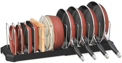Expandable Pan Organizers Inside Cabinet with 12 Dividers Black