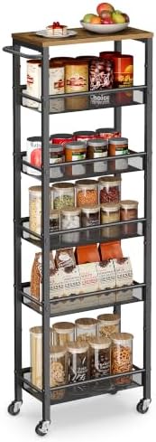VASAGLE 6-Tier Slim Rolling Storage cart with Wheels, Metal