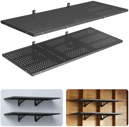 VEVOR 2-Tier Heavy Duty Wall Garage Shelving, 1.64 x 4 ft Steel Wall Mounted Shelving Unit, 19.68 x 48 Inch Per Shelf Floating Storage Metal Rack for Garage with 560 lbs Total Weight Capacity, Black